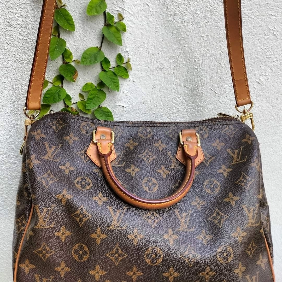 Superb Louis Vuitton Speedy bag 35 in custom monogram canvas Lovely Audrey  by artist PatBo Brown Leather Cloth ref.261236 - Joli Closet