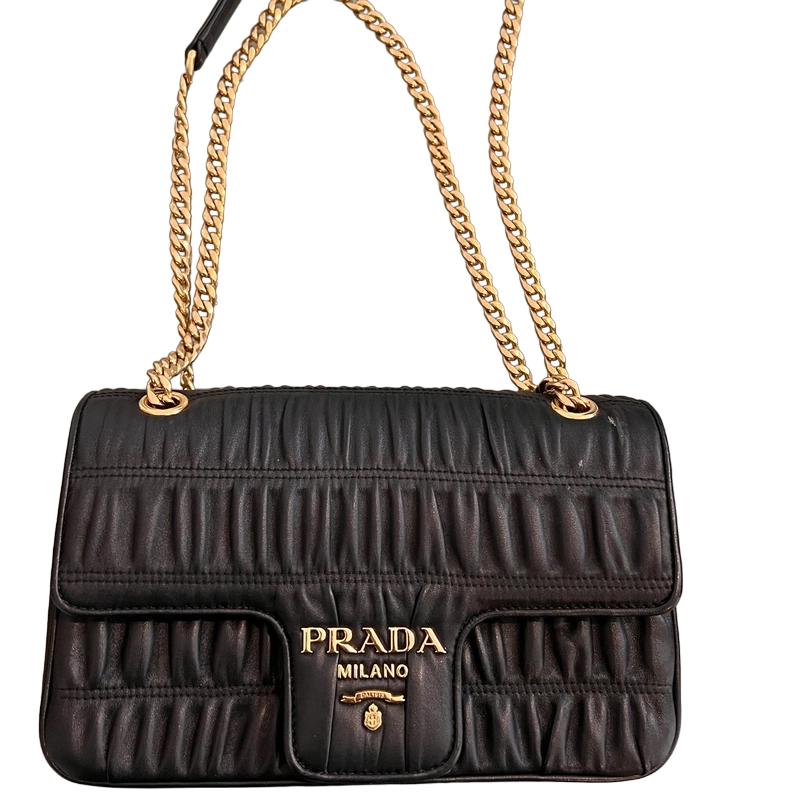 Leather Bolsa Prada Negra Con Cadena Prada Bolsa De Mano Negro 50